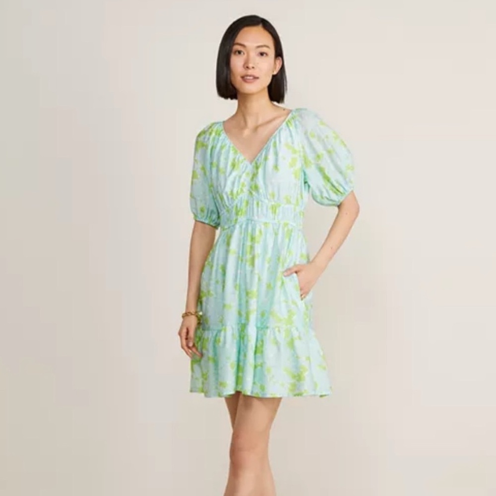 Vineyard Vines Floral V-Neck Puff Sleeve Dress